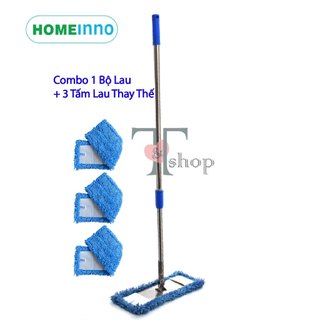 1 Cây Lau Nhà Bản Inox 45cm Homeinno Cán Rút + 3 Tấm Lau San Hô Thay Thế