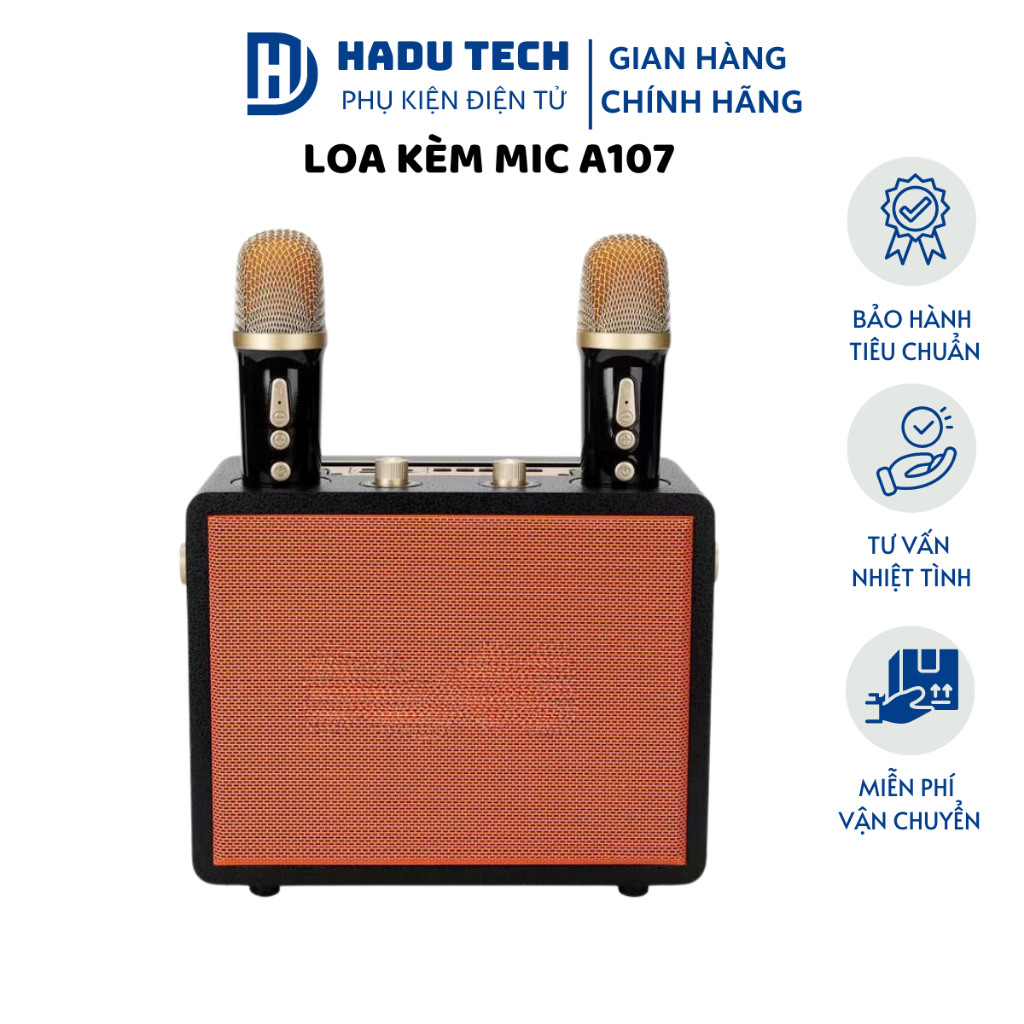 (Bộ kèm 2 mic hát) Loa Karaoke Bluetooth Peterhot A107W  Phiên Bản Mới Độc Đáo, Kèm 2 Mic Không Dây,