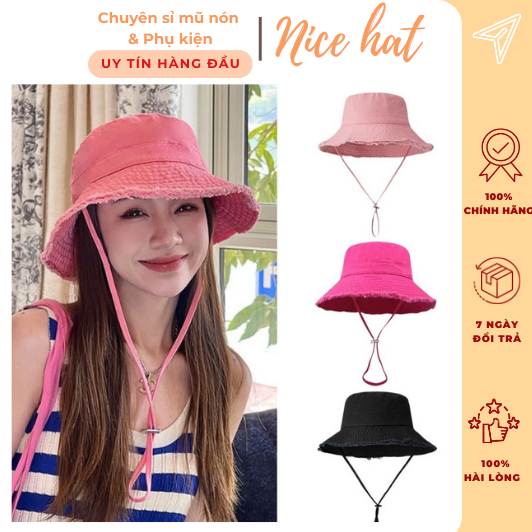Mũ Bucket Tua Rua Trơn Vành rộng kèm dây Basic Chống nắng Form Unisex Nam Nữ - M56