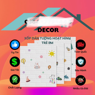 ( Loại Đẹp) Xốp Dán Tường 3D Hoạt Hình trẻ em dễ thương. Kích thước lớn 70x77cm.