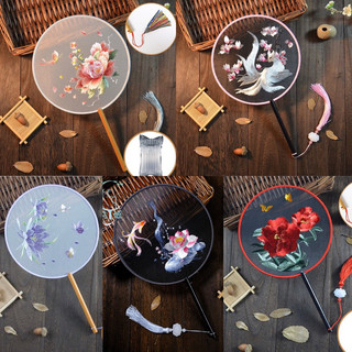 Quạt cổ trang quạt tròn thêu hai mặt cao cấp