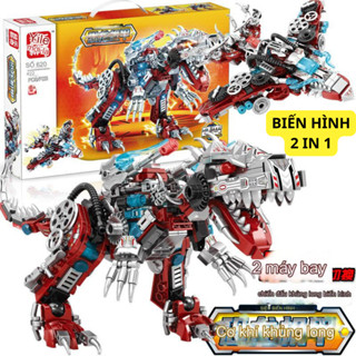 Mô Hình Đồ Chơi Lắp Ráp Khủng Long Bạo Chúa T-Rex 2 Trong 1 Biến Hình Mech Máy Bay Mecha Robot Transformer Jurassic Rẻ