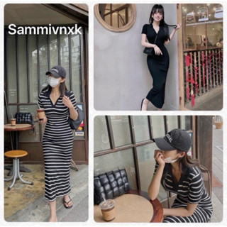 V127- Đầm polo cổ v dáng dài cộc tay SammivnxkĐầm body cổ đức dáng dài{freeship}