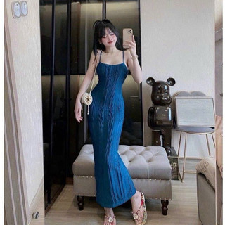 đầm xốp 2 dây dáng dài cực trend tôn dáng