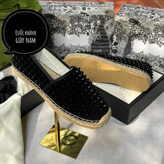 Giày cói lười nam Philipp Plein da nhung tag đinh đen đế khâu cói ép cao su nổi hoạ tiết vân cao cấp