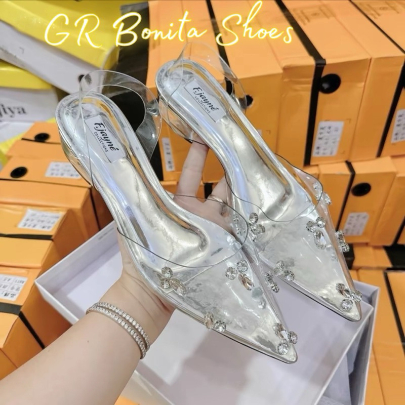 NS1 Giày cao gót đính hột đá mica 3 cm - Bonita Shoes G100