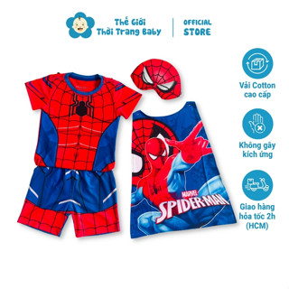 Bộ đồ siêu nhân nhện cho bé trai ngắn tay từ 2 tuổi - 5 tuổi cơ bắp kèm choàng+măt nạ B171