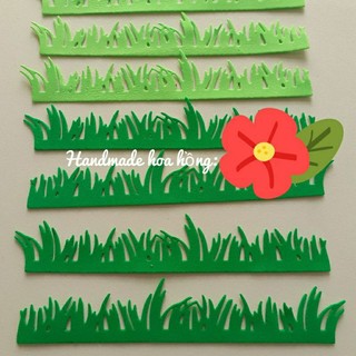 Set 10 thảm cỏ 13.5 x 3CM, bằng xốp-Phụ kiện trang trí thiệp, phong thư, bưu thiếp, bao thư, bao lì xì - khuôn cắt