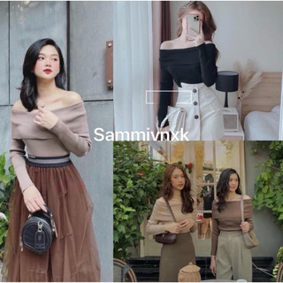 A01-Áo thun tăm bệt vai dài tay nữ Sammivnxk❤️Áo thun tăm trễ vai dáng ôm❤️ free ship