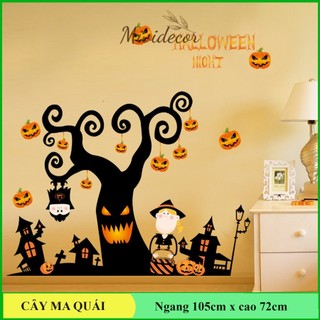 Decal dán kính Halloween dán tường trang trí lễ hội hóa trang cây ma quái