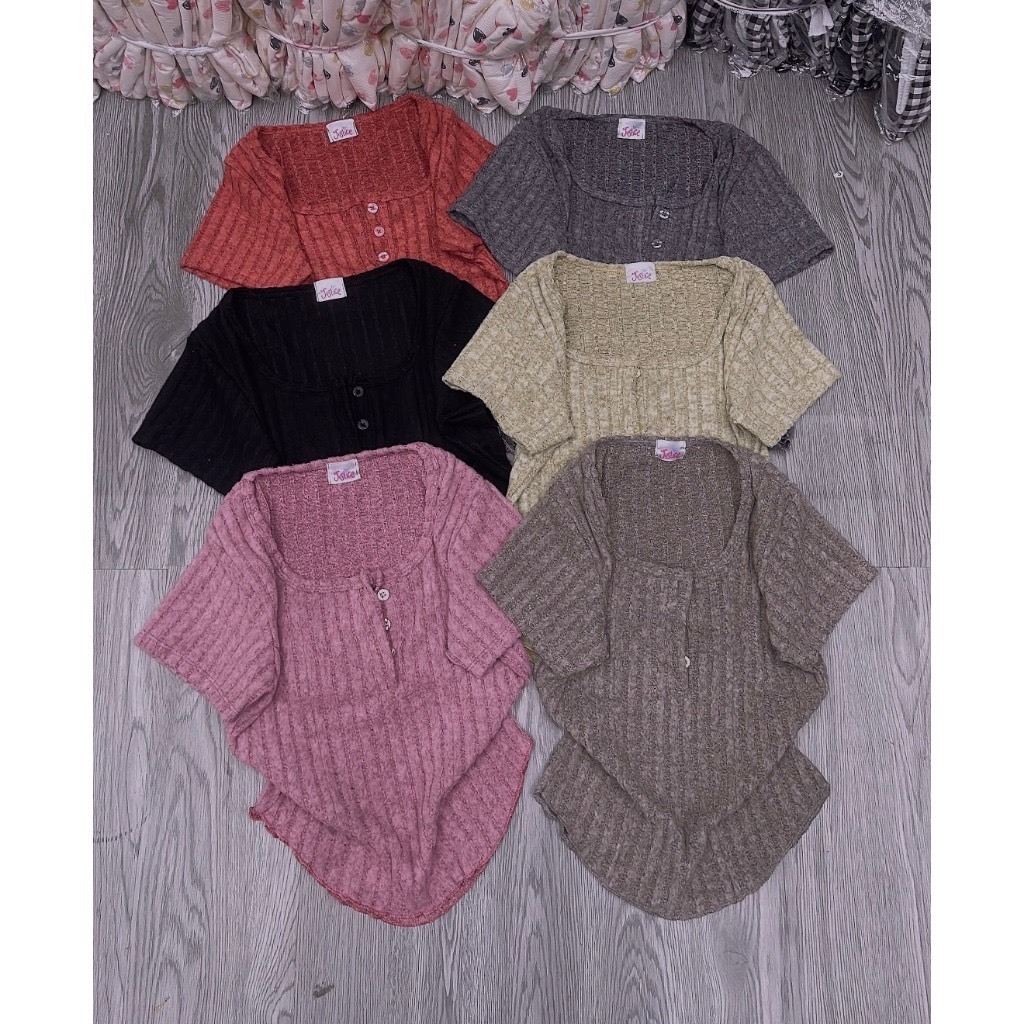 [DƯỚI 52kg]-(Hàng Loại 1) Áo thun nữ tay ngắn chất len đũa co dãn cổ u gài nút vạt bầu croptop | BigBuy360 - bigbuy360.vn