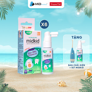 Liệu trình tái tạo - 6 hộp Xịt chống sâu răng Midkid giúp ngăn ngừa mòn men răng, ố vàng, sún răng, viêm lợi,...