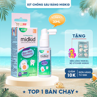Xịt chống sâu răng Midkid cho bé từ 1 tuổi giúp làm sạch và bảo vệ men răng vị nho 30ml nuốt an toàn