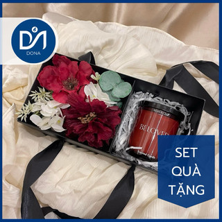 Hộp quà tặng nến thơm cao cấp kèm hoa lụa thương hiệu Work & Chil trong lương 4.0oz