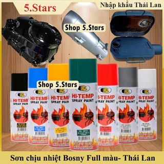 Sơn chịu nhiệt chống cháy HI-TEMP Bosny dung tích 400ml -Thái Lan, sơn pô xe, lốc máy, sơn ô tô, xe máy