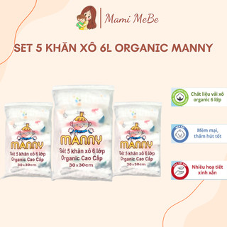 Set 5 khăn xô 6 lớp Organic Manny cho bé