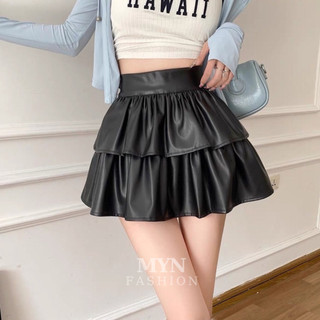 Chân váy da xếp ly 2 tầng váy xòe dáng ngắn cực đẹp chất da bóng cao cấp cạp cao tôn dáng điệu đà l06