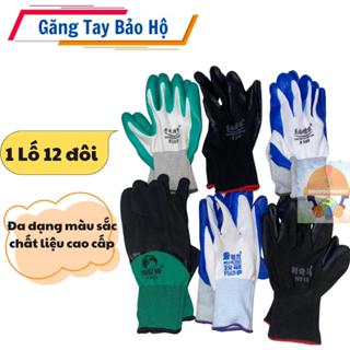 12 ĐÔI GĂNG TAY PHỦ SƠN XANH + ĐEN CAO CẤP, chống dầu, chống hóa chất. 366,518-388