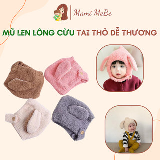 Mũ len tai thỏ lông cừu ấm áp cho bé