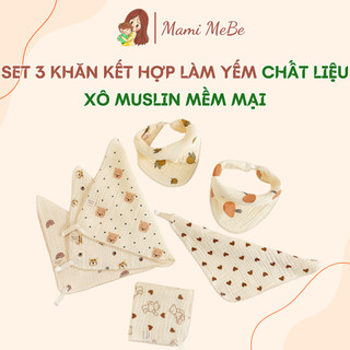 Set 3 khăn yếm, khăn sữa đa năng 2 trong 1 vải xô muslin cao cấp