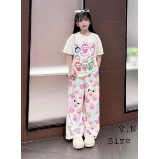 SÉT BỘ QUẦN DÀI VÀ ÁO PHÔNG bé gái 4 màu (IN HÌNH LABUBUU) SIZE 9-45 KG mã trang 001