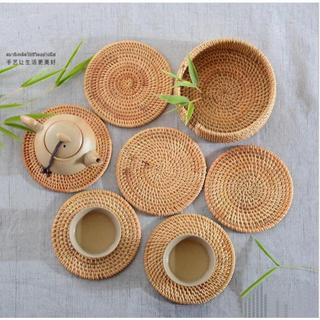 Miếng lót ly cốc bằng mây guột phụ kiện decor chụp ảnh ( Tấm lót mây tre đan tròn cho lọ hoa, phụ kiện bàn ăn )