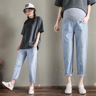 [Giá xưởng] Quần jean bầu cao cấp, ☘️có đáp bụng và chun chỉnh từng thai kỳ☘️Size (S-3Xl)