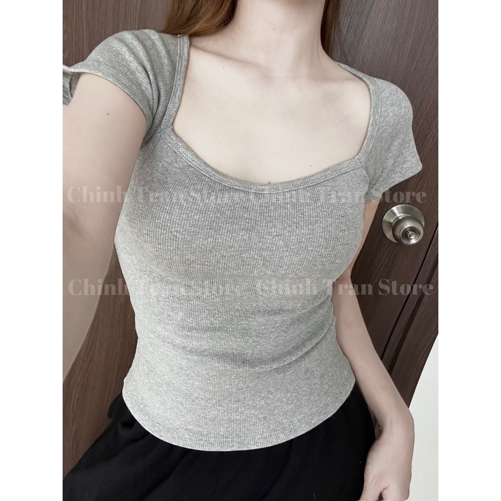 Áo Cúp Cổ Vuông Dáng Ôm Chất Thun Tăm Lên Dáng Siêu Xinh | BigBuy360 - bigbuy360.vn