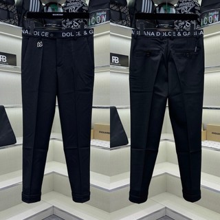  Quần tây âu nam nữ Đôn Chề vải chéo 79 đen trơn in chữ quanh eo phối tag logo sắt dày dặn basic QA38P 