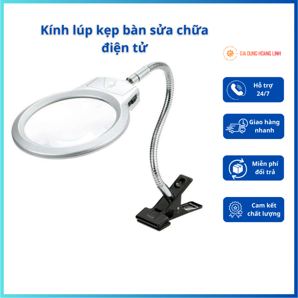 Kính lúp kẹp bàn có đèn - Kính lúp sửa chữa điện tử