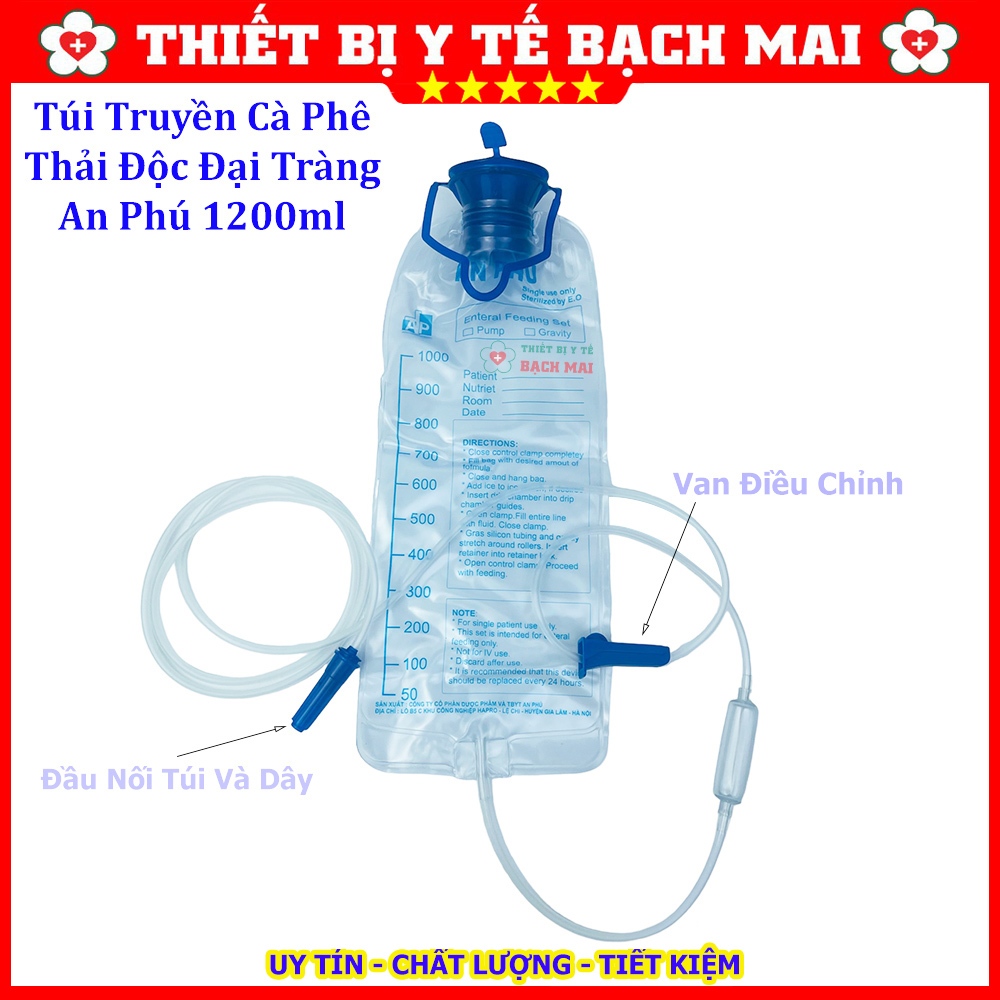 Combo Túi Truyền Enema Cà Phê Thải Độc Đại Tràng PT Medical 1200ml + Dây Nối Truyền