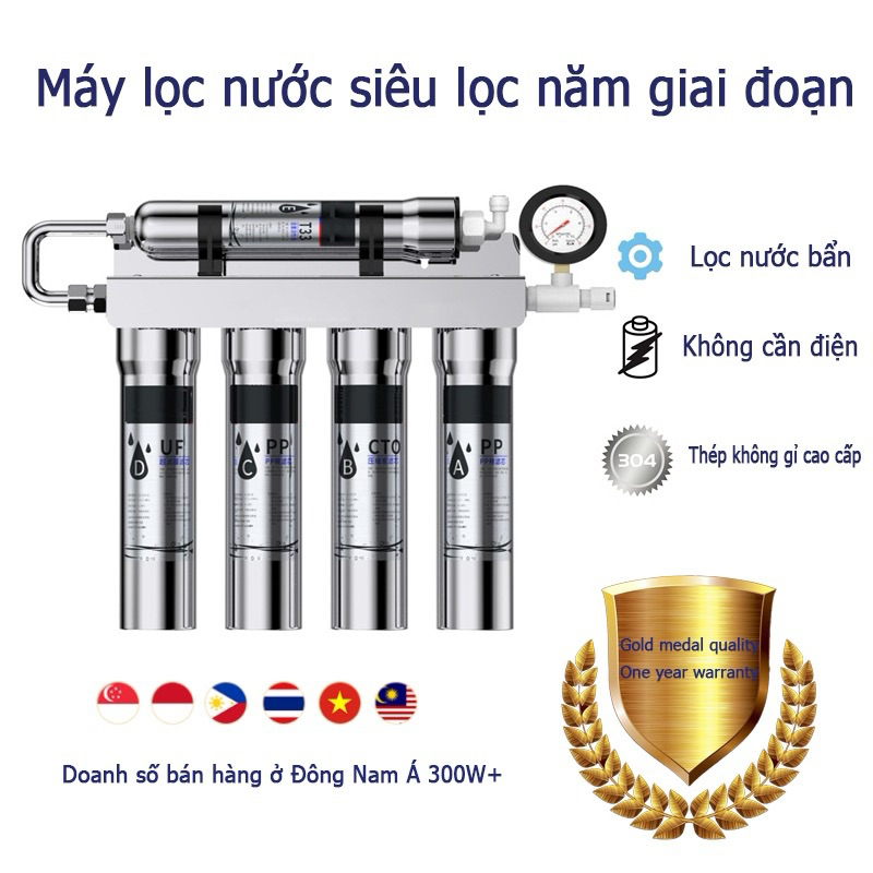 Máy lọc nước 5 tầng siêu lọc bằng thép không gỉ Máy lọc nước nhà bếp gia đình