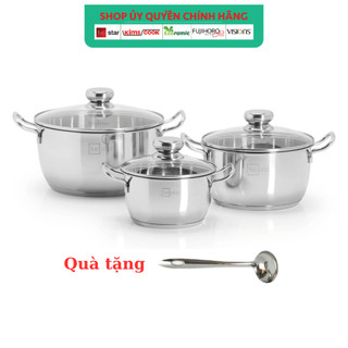 Bộ nồi inox 430 bếp từ cao cấp Fivestar 3 chiếc size nồi 16cm , nồi 20cm , nồi 24cm , hàng chính hãng , tặng 1 vá canh