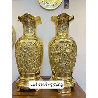 Lọ hoa đồng lục bình bông bằng đồng nguyên chất cao 36cm ,40cmmàu vàng