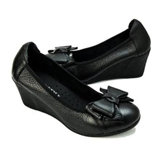 giày nữ đế xuồng 5cm, giày trung niên cho mẹ, chất da thật siêu mềm êm chân ( nơ to)