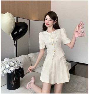 Sét Gấm Trung Hoa Phối Nút Chân Váy Ngắn Xếp Ly JARI Đi Học Đi Làm Đi Chơi Xinh Tiểu Thư