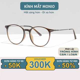Gọng Kính Cận Thời Trang Nữ MONIO 008 Dáng Tròn Chất Liệu Kim Loại Tròng Chống Ánh Sáng Xanh Cao Cấp