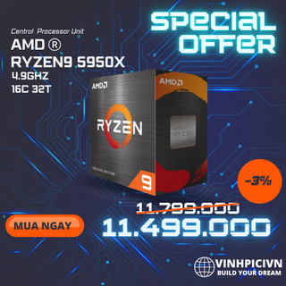 Cpu amd ryzen 9 5950x ( 3.4ghz boost 4.9ghz / 16 nhân 32 luồng / 64mb / am4) [new]