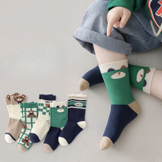 Set 5 Đôi Tất Cao Cổ Cho Bé Thu Đông 1-12 Tuổi Gấu Caro T56