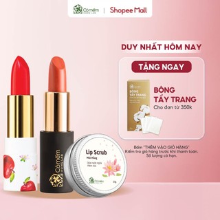 Combo Dưỡng Môi Hồng Xinh Gồm Son Màu và Son Dưỡng Tẩy Da Chết Môi Cỏ Mềm