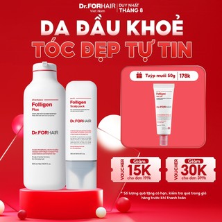 Bộ gội xả dưỡng tóc hỗ trợ mọc tóc và giảm dầu Dr.FORHAIR Folligen Plus x Scalp pack