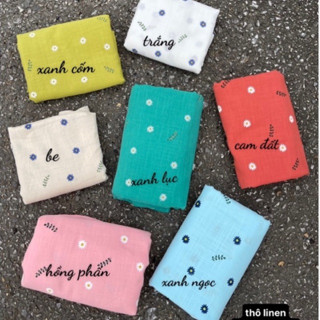 vải thô linen hoa cam đất mềm mát thấm hút mồ hôi