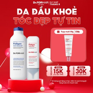 Bộ gội xả dưỡng tóc giảm gàu ngứa và hỗ trợ mọc tóc Dr.FORHAIR Folligen Anti-Dandruff Shampoo x Scalp Pack