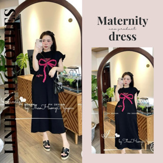 Váy bầu maxi , đầm bầu thiết kế Tay Hến Viền Bèo Đính Nơ Bèo Hồng Nổi Dáng Dài Đầm Xuông Nữ Linhlinhclothes