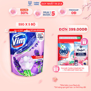 Combo 5 Bộ Viên tẩy bồn cầu Vim Power 5 Hương Lavender 55G x 5