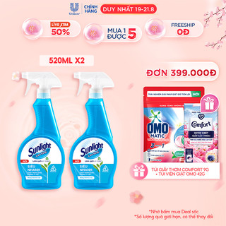 Combo 2 Nước lau kính Sunlight Siêu nhanh|Phiên bản nâng cấp từ Cif|Sạch trong suốt, không tỳ vết|Chai 520ml