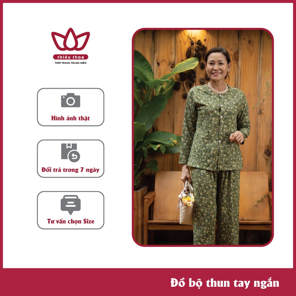 Set Đồ Bộ Trung Niên, Đồ Bộ Mặc Ở Nhà Cho Bà Thun Tay Dài Quần Lưng Chun, Chất Thun Mát Nhập Khẩu