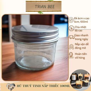 Hũ thủy tinh trong suốt nắp thiếc 100ml, chịu nhiệt tốt - cốc đựng nến Trian Bee