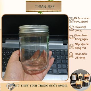 Hũ thủy tinh nắp kim loại dung tích 250ml, hũ trong suốt, chịu nhiệt tốt - lọ thủy tinh Trian bee
