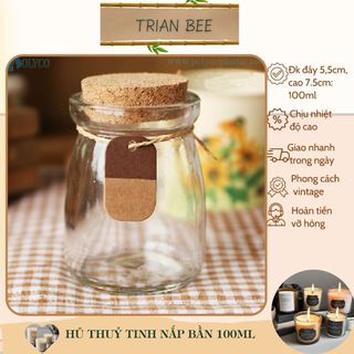Hũ thủy tinh 100g nắp gỗ/ nắp bần, thủy tinh trong suốt, chịu nhiệt tốt - lọ đựng nến Trian Bee